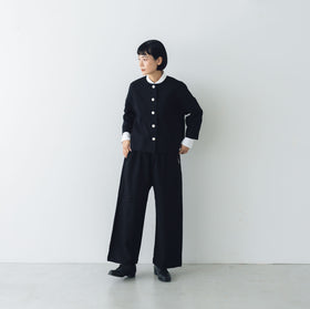 pot and tea 綿麻 ドロップショルダージャケット 黒