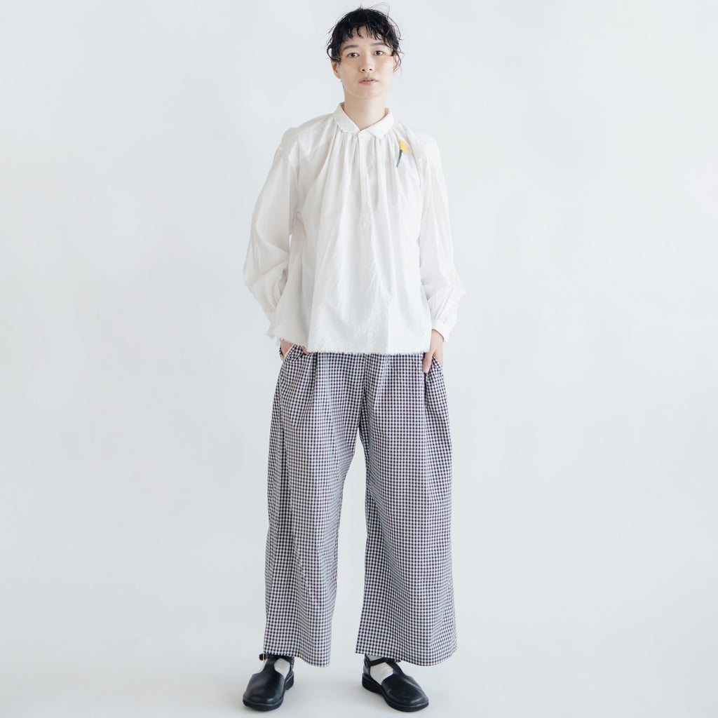 pot and tea チェック柄シンプルワイドパンツ