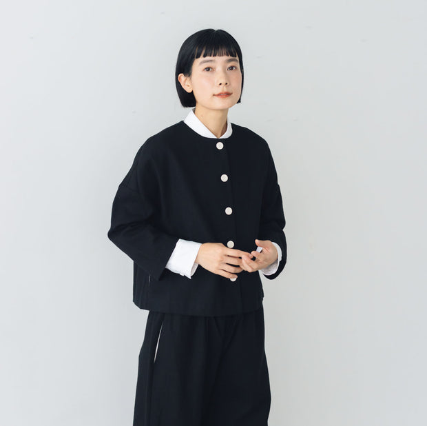 pot and tea 綿麻 ドロップショルダージャケット 黒